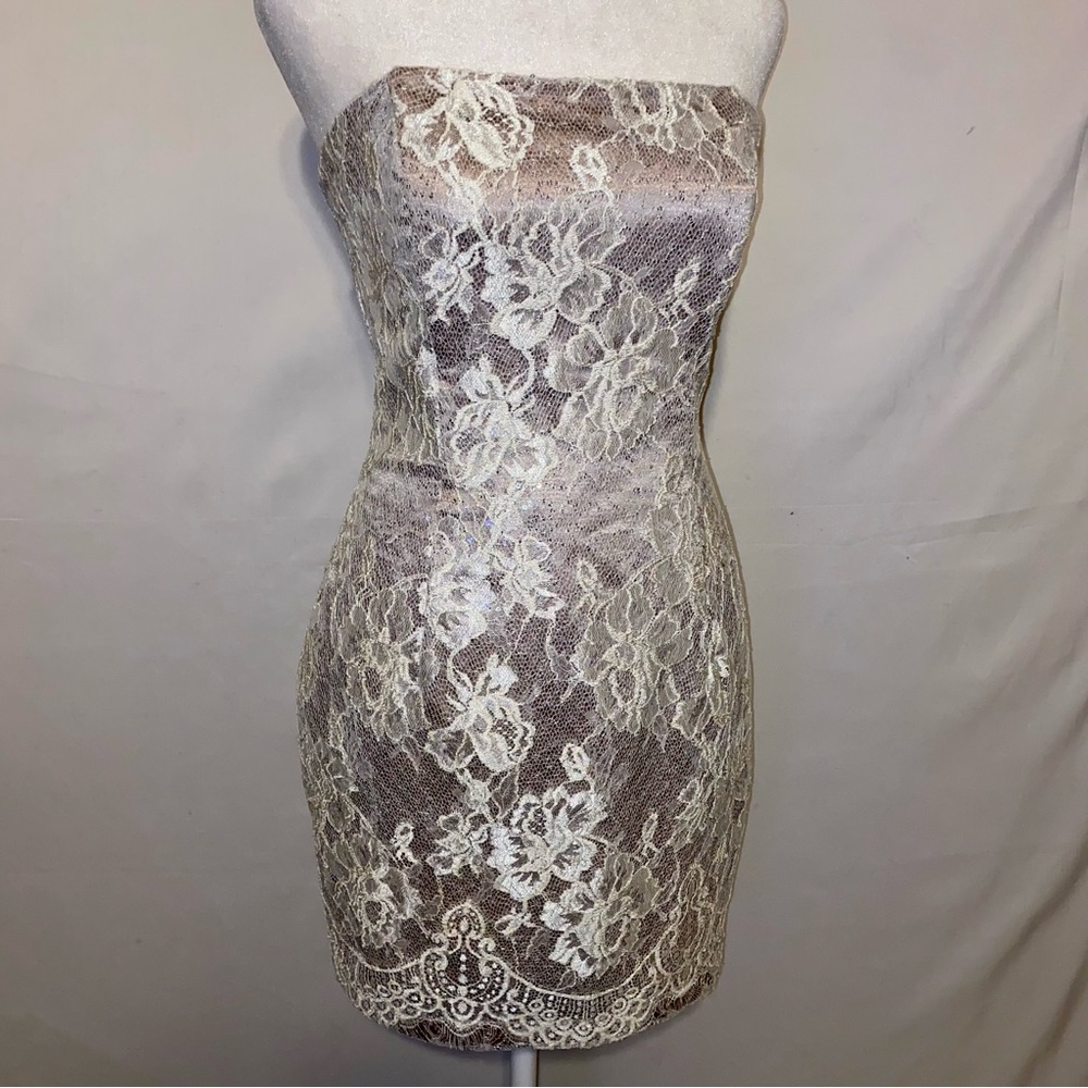 Jessica McClintock White Beaded Cocktail Mini Dress - Picture 2 of 9